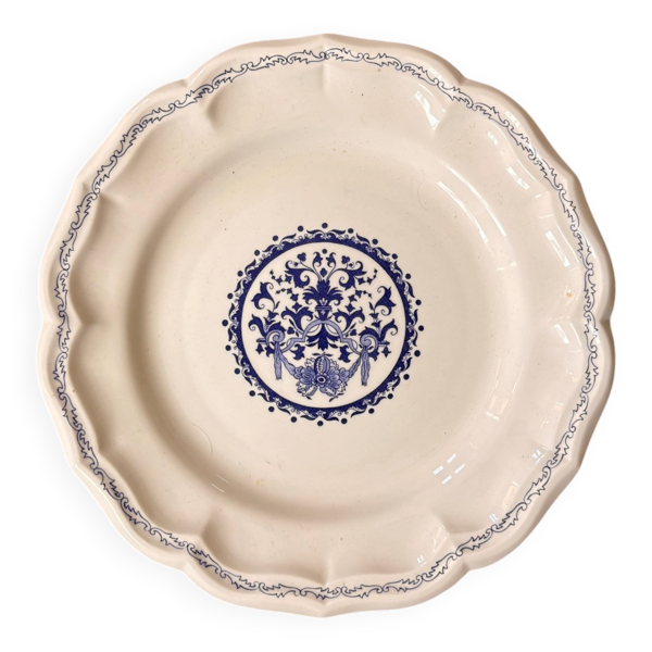 Ancien Plat Corbeille Légumier faïence Gien Modèle Rouen Renaissance Bleu
