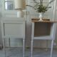 Pair of bedside tables, end tables re-enchanted in pearl gray, wooden top.