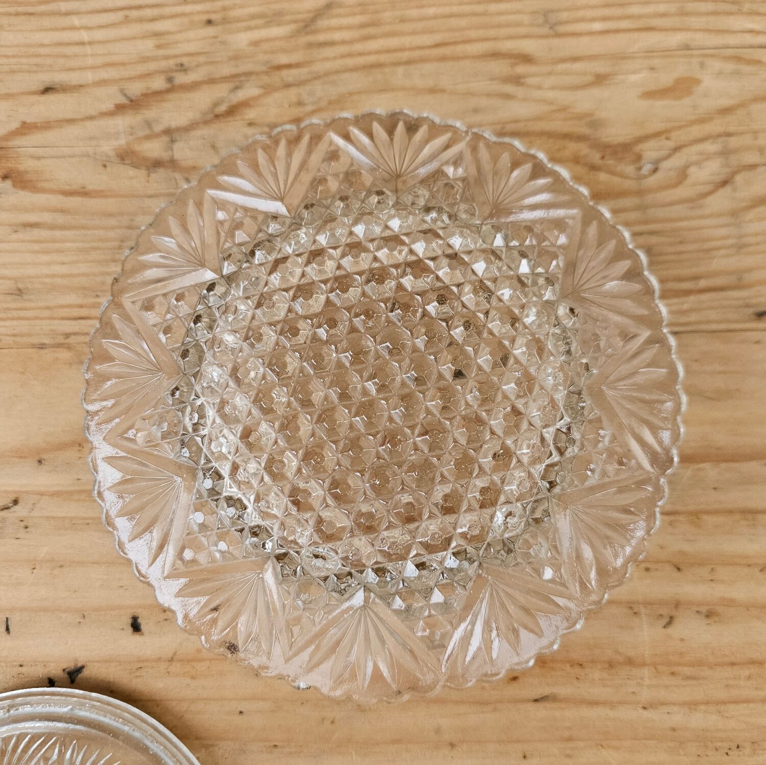 Round molded glass butter dish