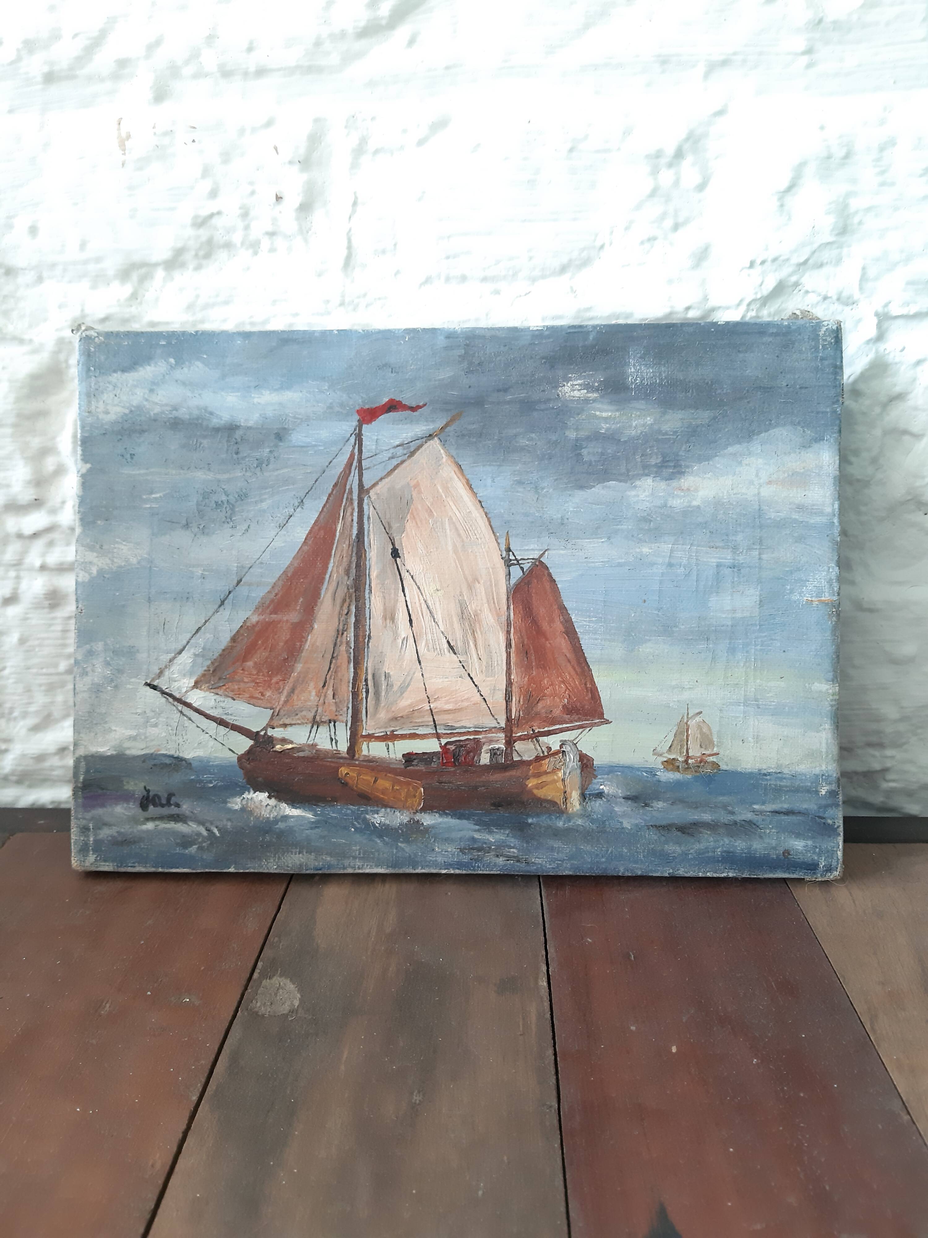 Oil on canvas, sailboats