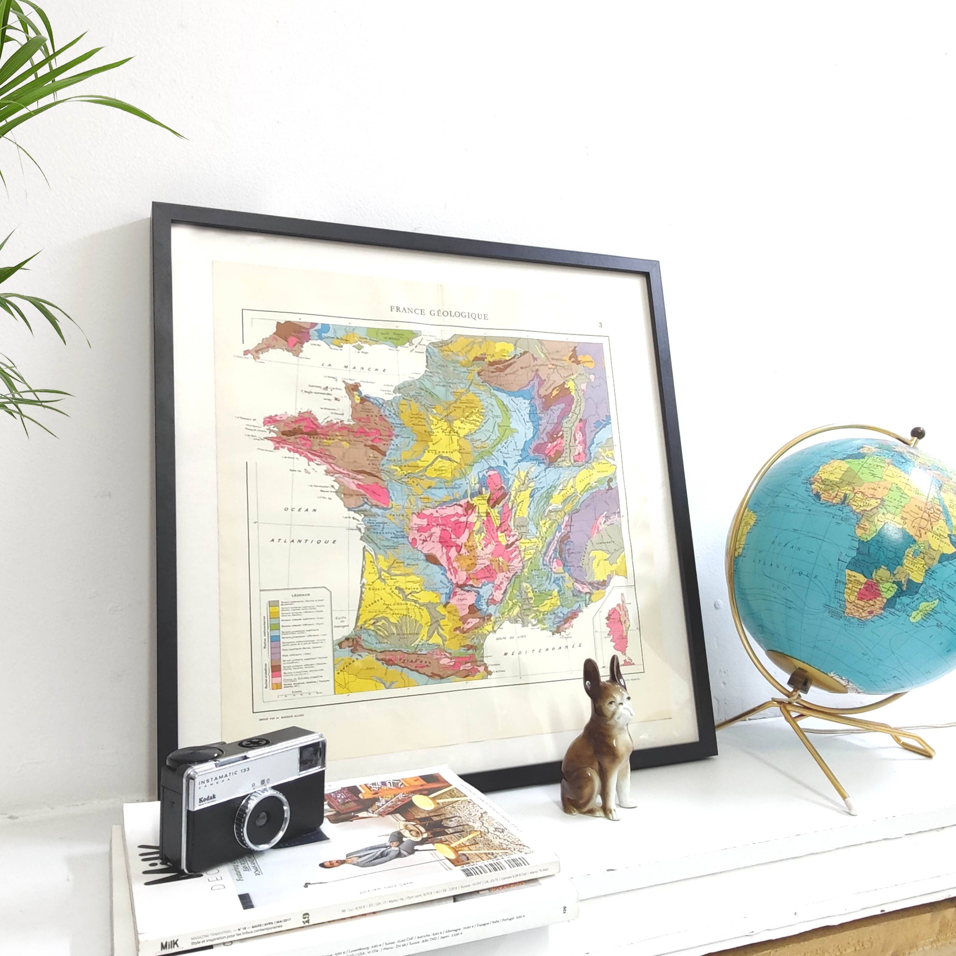 Old map of France from 1950 43x43cm