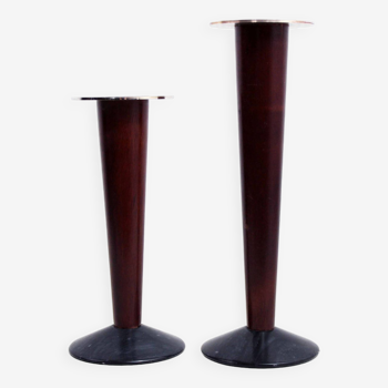 Pair of wood and stone candlesticks