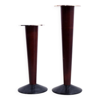 Pair of wood and stone candlesticks