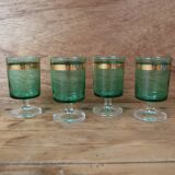 4 red wine glasses with emerald green stem and gold rim Luminarc