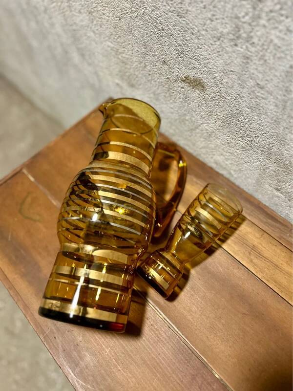 Carafe and its glass in Bohemian crystal