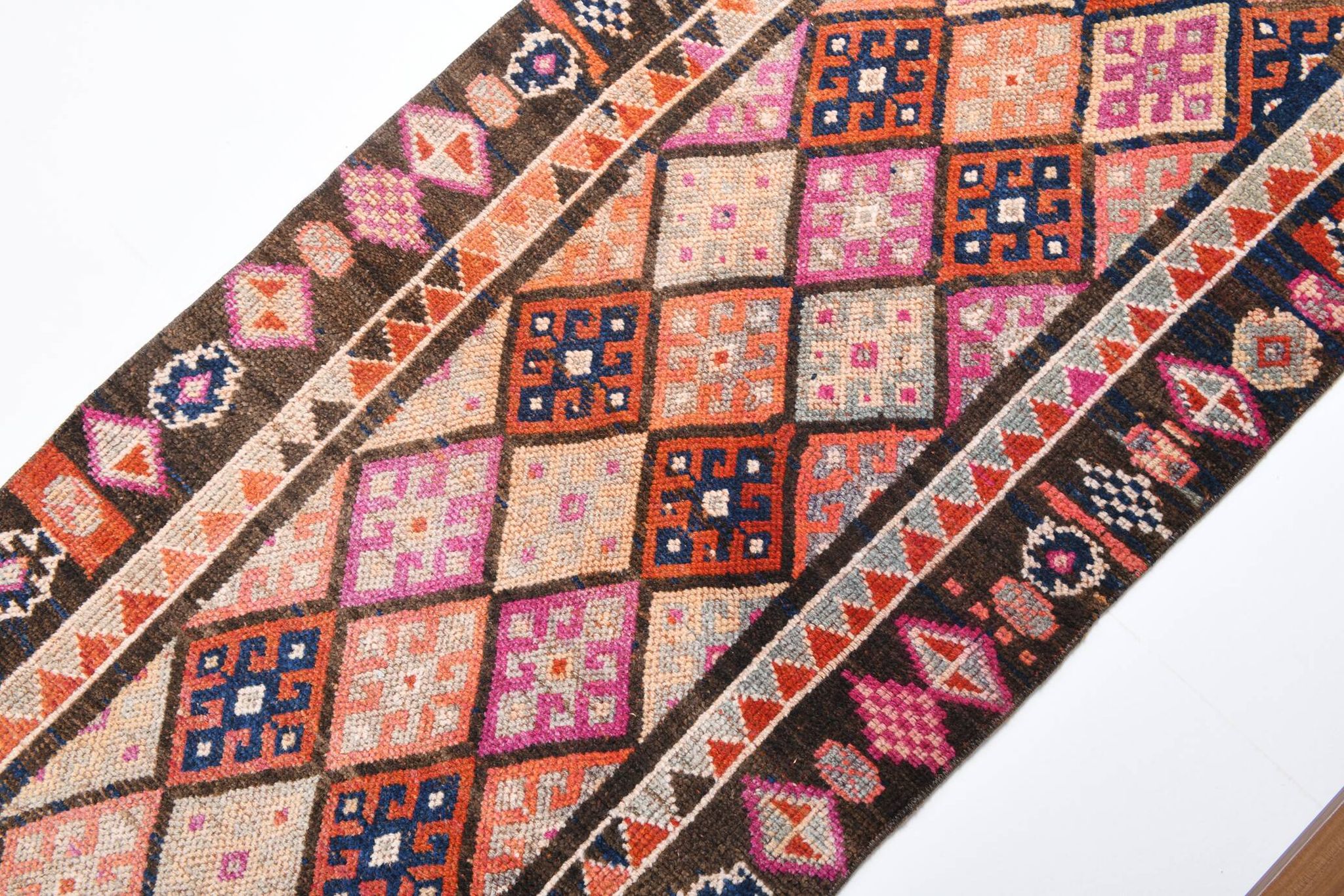 Brown & Pink Tribal Vintage Runner Rug, 83x294Cm