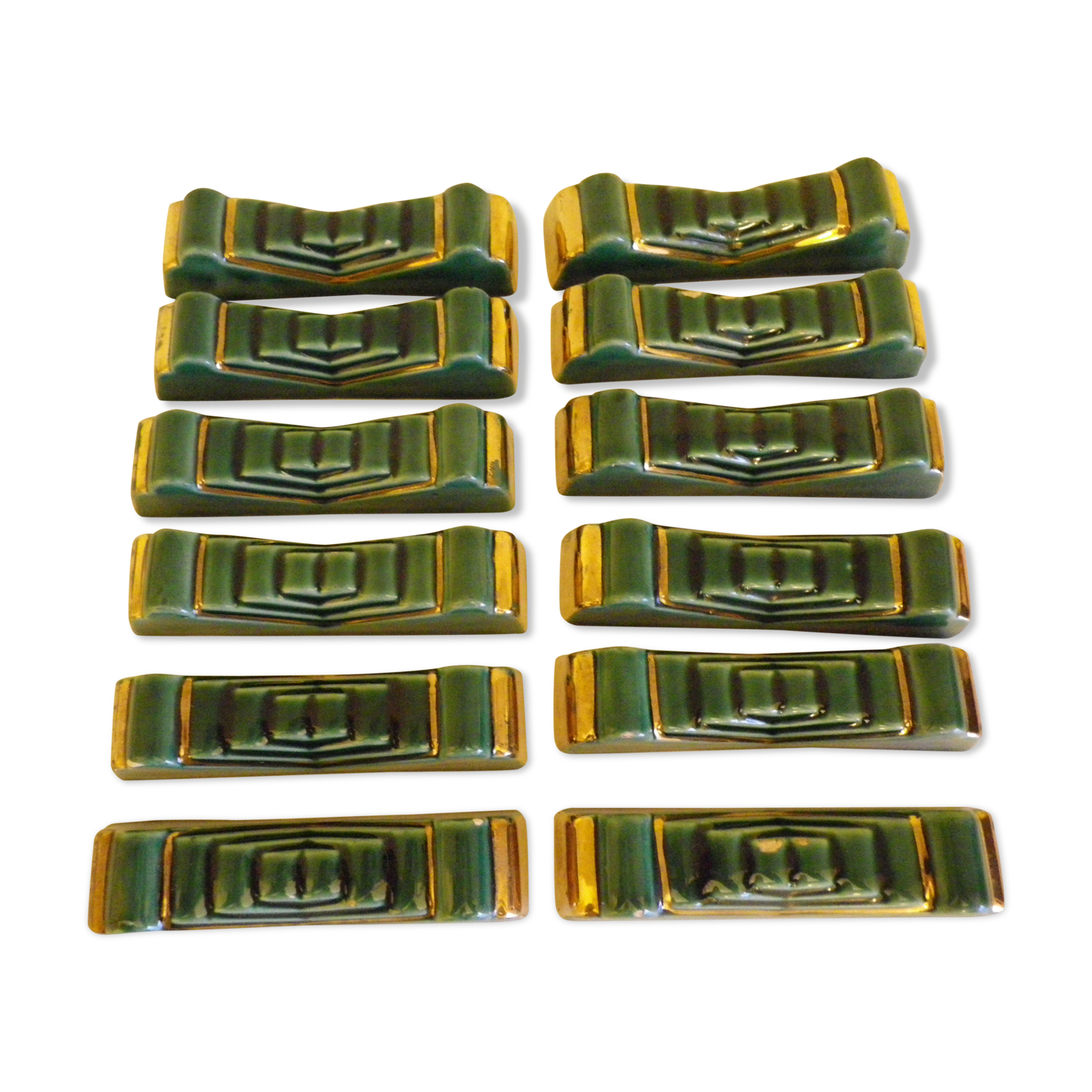 12 Doors green/golden ceramic knives - 1950s