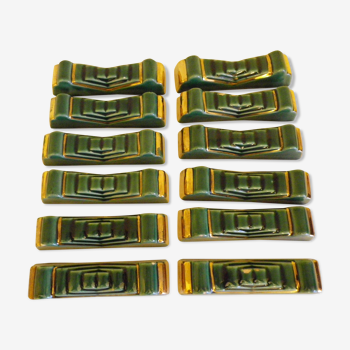 12 Doors green/golden ceramic knives - 1950s