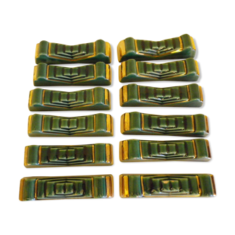 12 Doors green/golden ceramic knives - 1950s