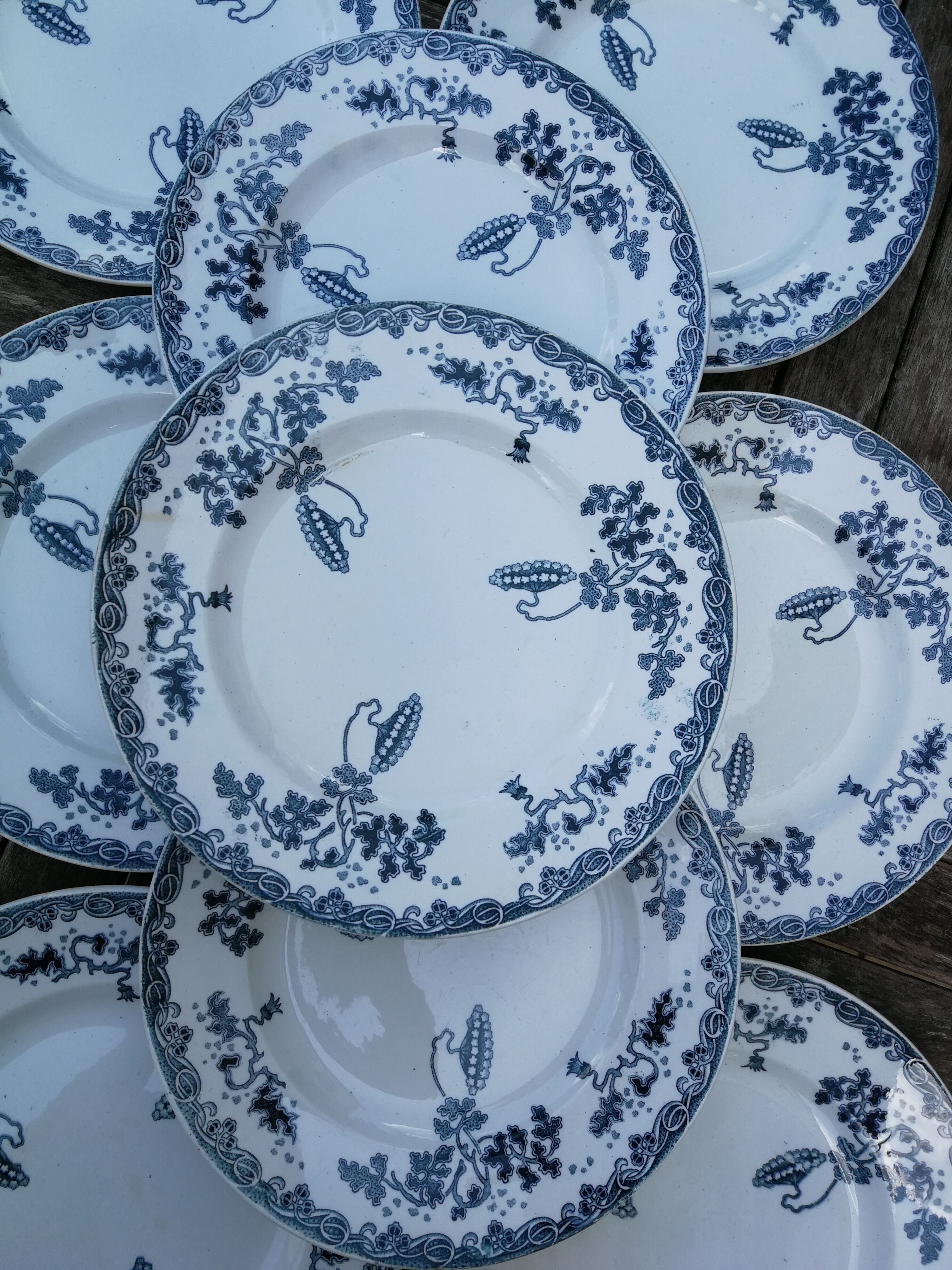 Set of 9 flat plates in iron earth St Amand and Hamage