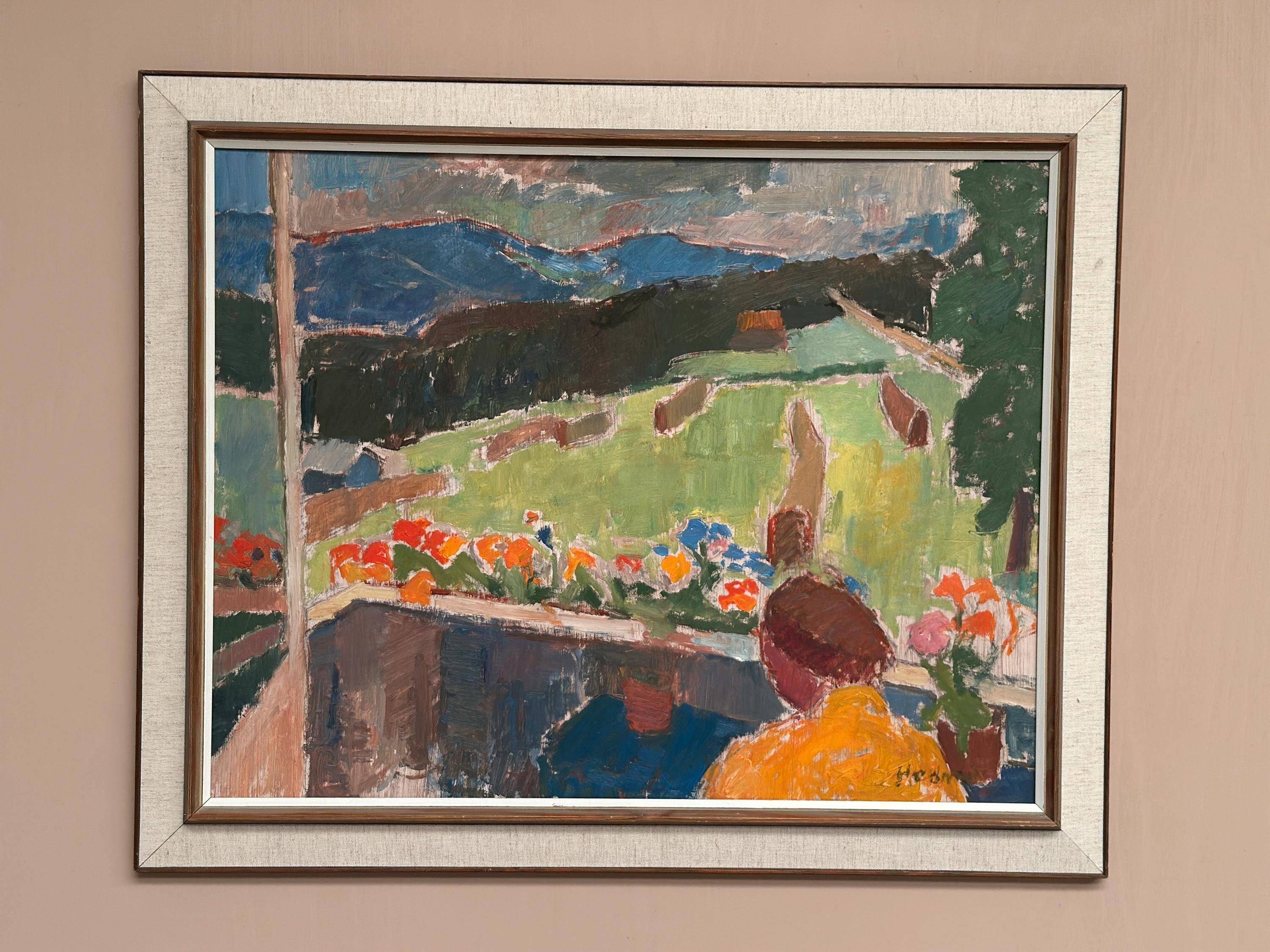 Swedish Oil on Panel – “Balcony View” by John Hedman