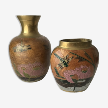 Paire de vases indien en laiton massif