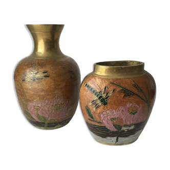 Paire de vases indien en laiton massif