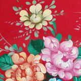 Old Red Plate Signed - Hand-Painted Floral Decoration