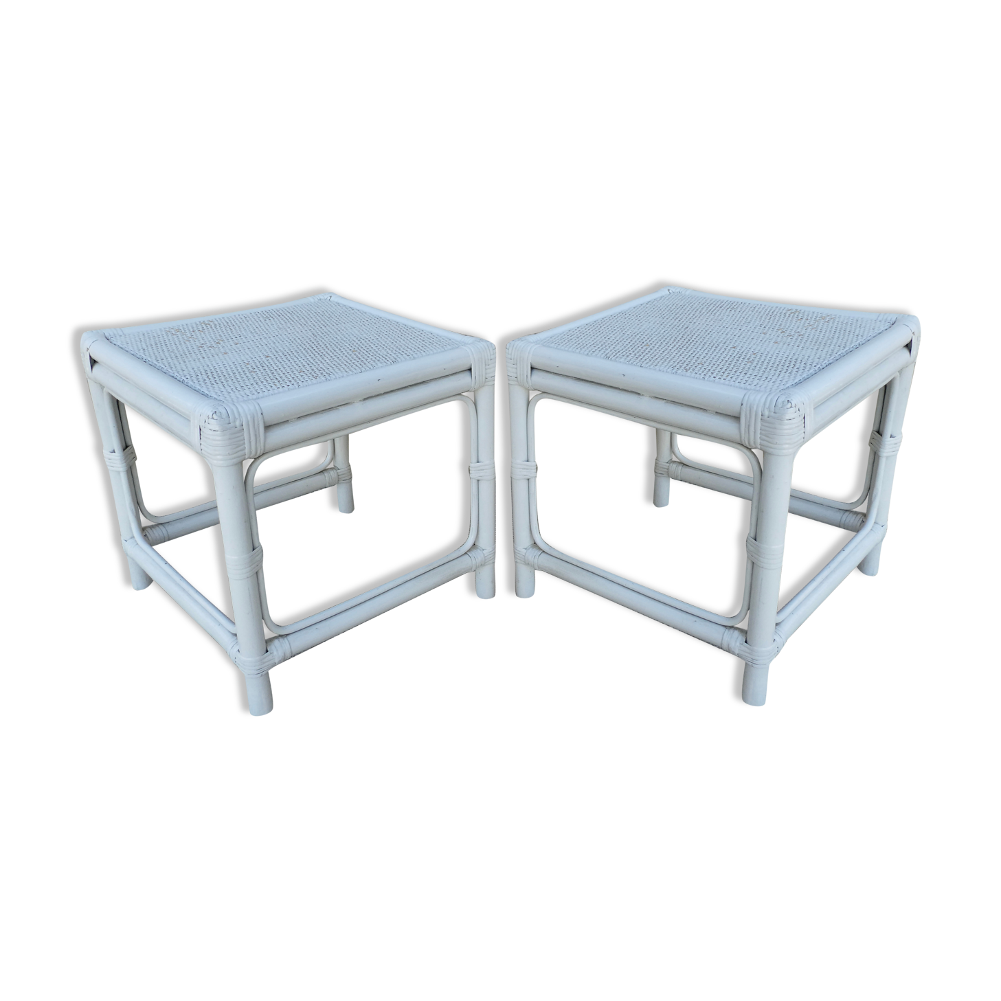 Pair of bedside or rattan sofa tips, 70s-80s