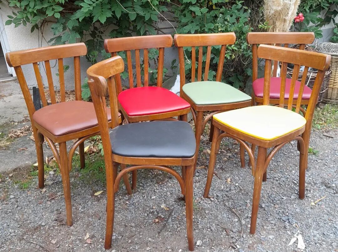 6 chairs vintage bistro colorful, Parisian bistro