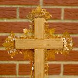 Vintage statuette Jesus on the Cross surrounded by Mary and John