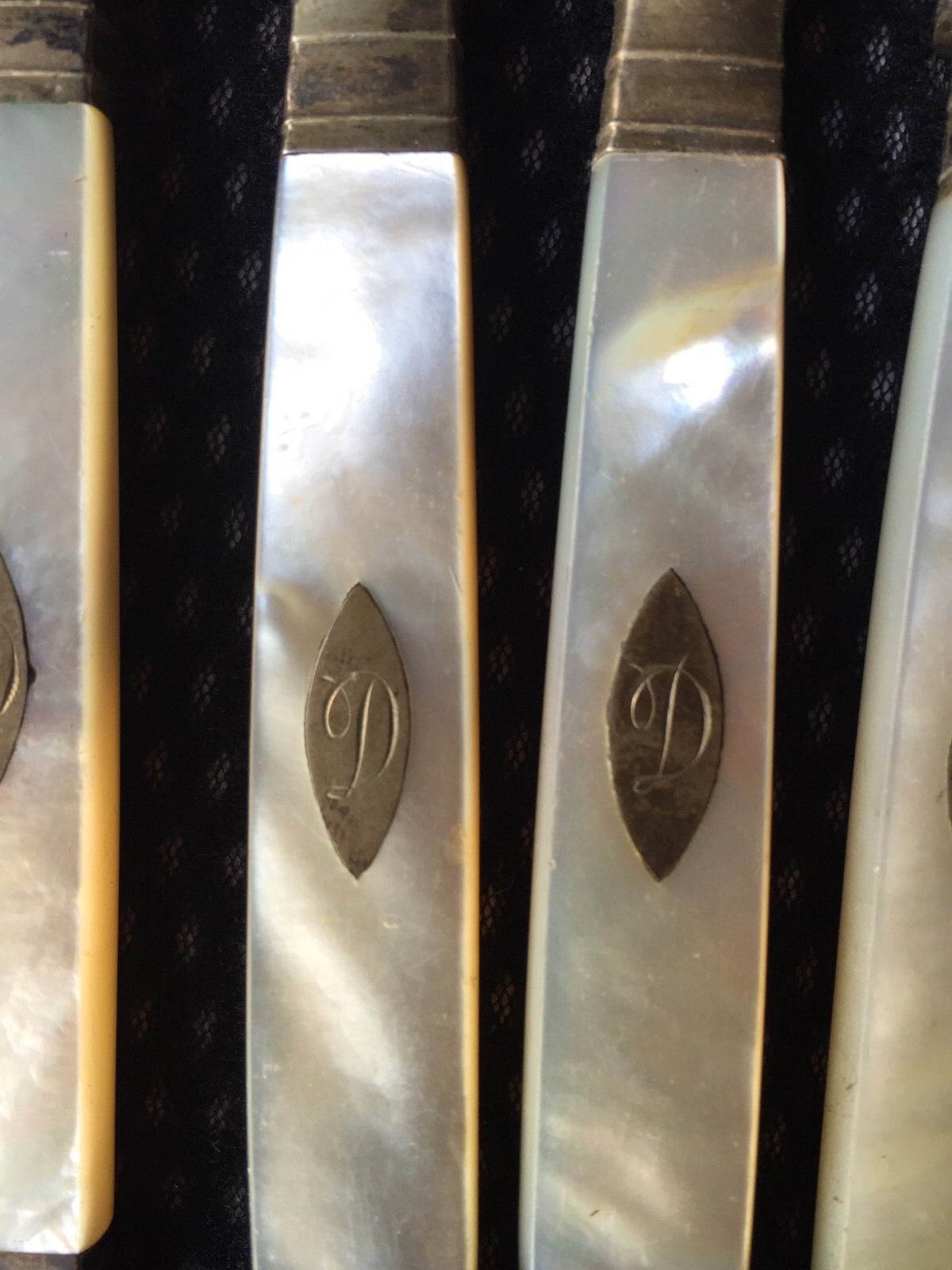 Set of 8 19th-century monogrammed mother-of-pearl handles