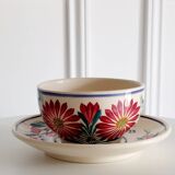 Lot de 2 tasses + soucoupes HB Quimper décor floral F436 – Peintes main