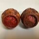 Pair of small woven vases in wicker rattan straw