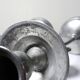 Pair of handcrafted candle holders Sun & Moon vintage mid-century silver-plated tin