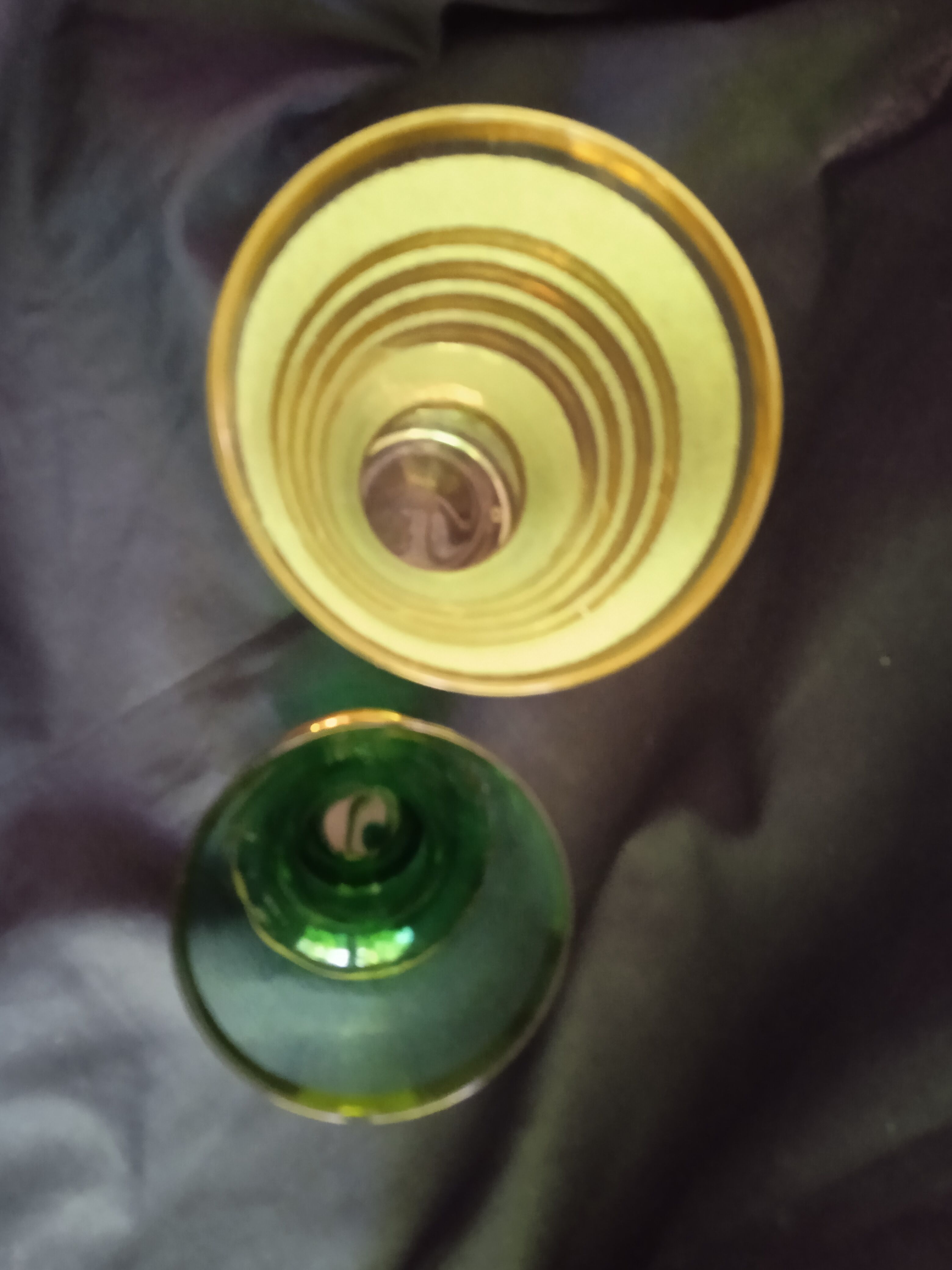 Two vintage green vases in glass and granite effect 50s