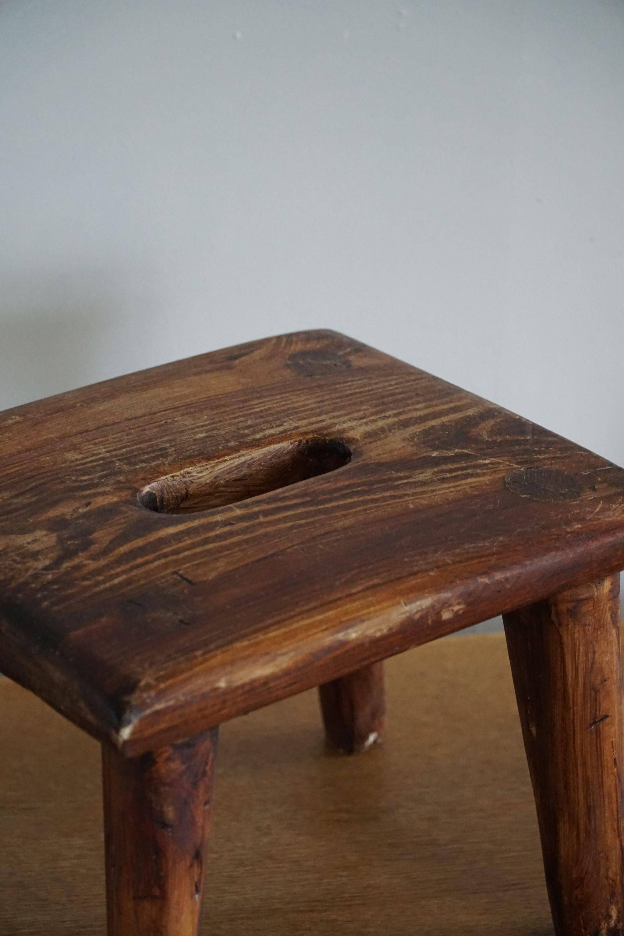Wabi Sabi stool in solid pine, handmade by a Danish cabinetmaker, 1960s.