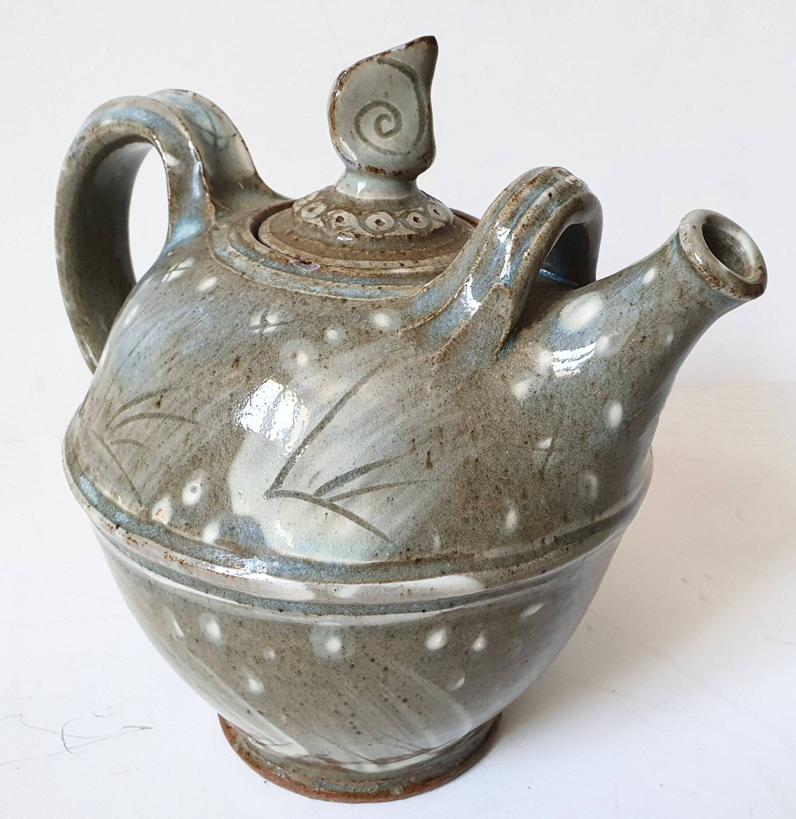Enamelled stoneware ceramic teapot