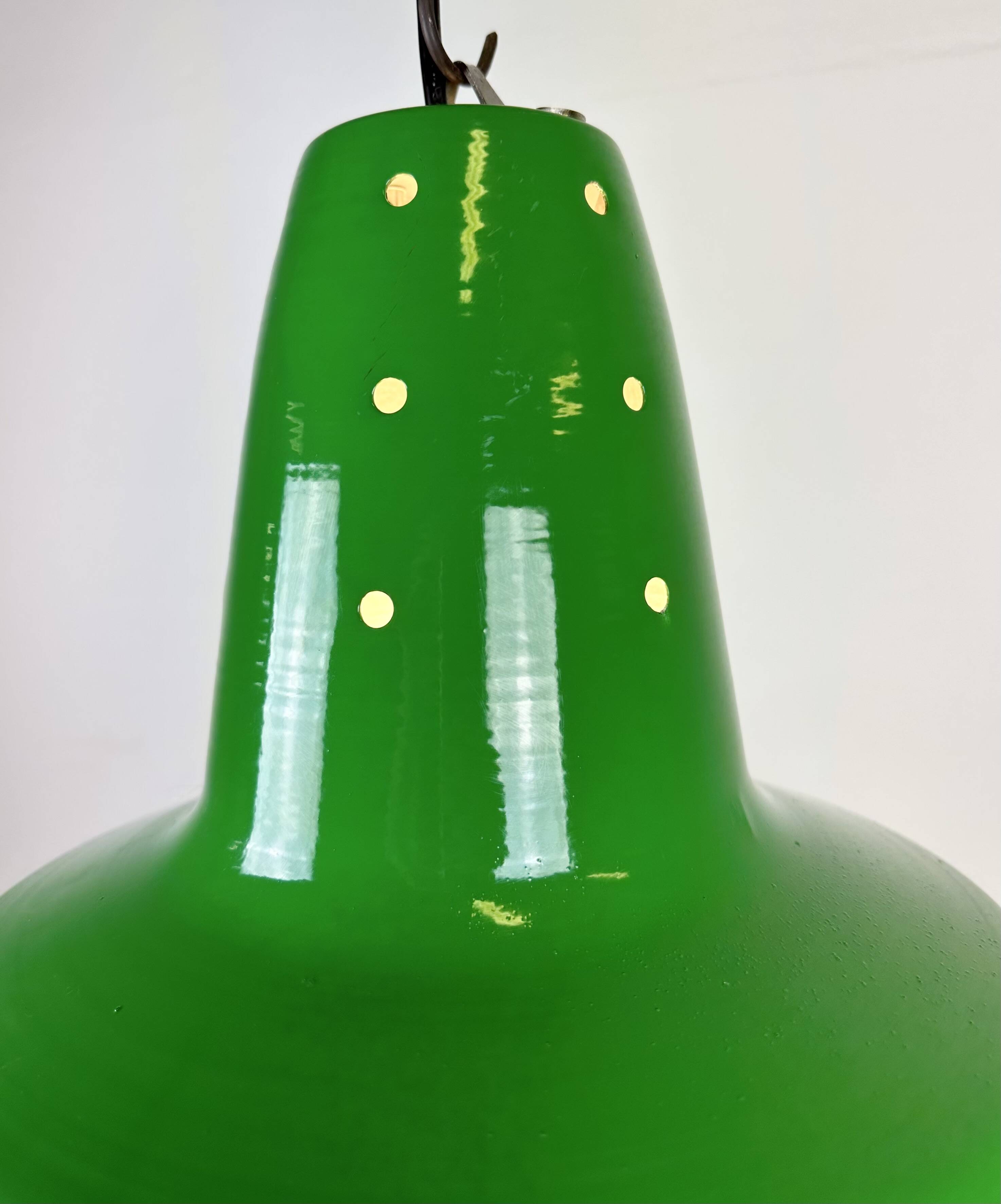 Industrial Italian Green Factory Hanging Lamp, 1970s
