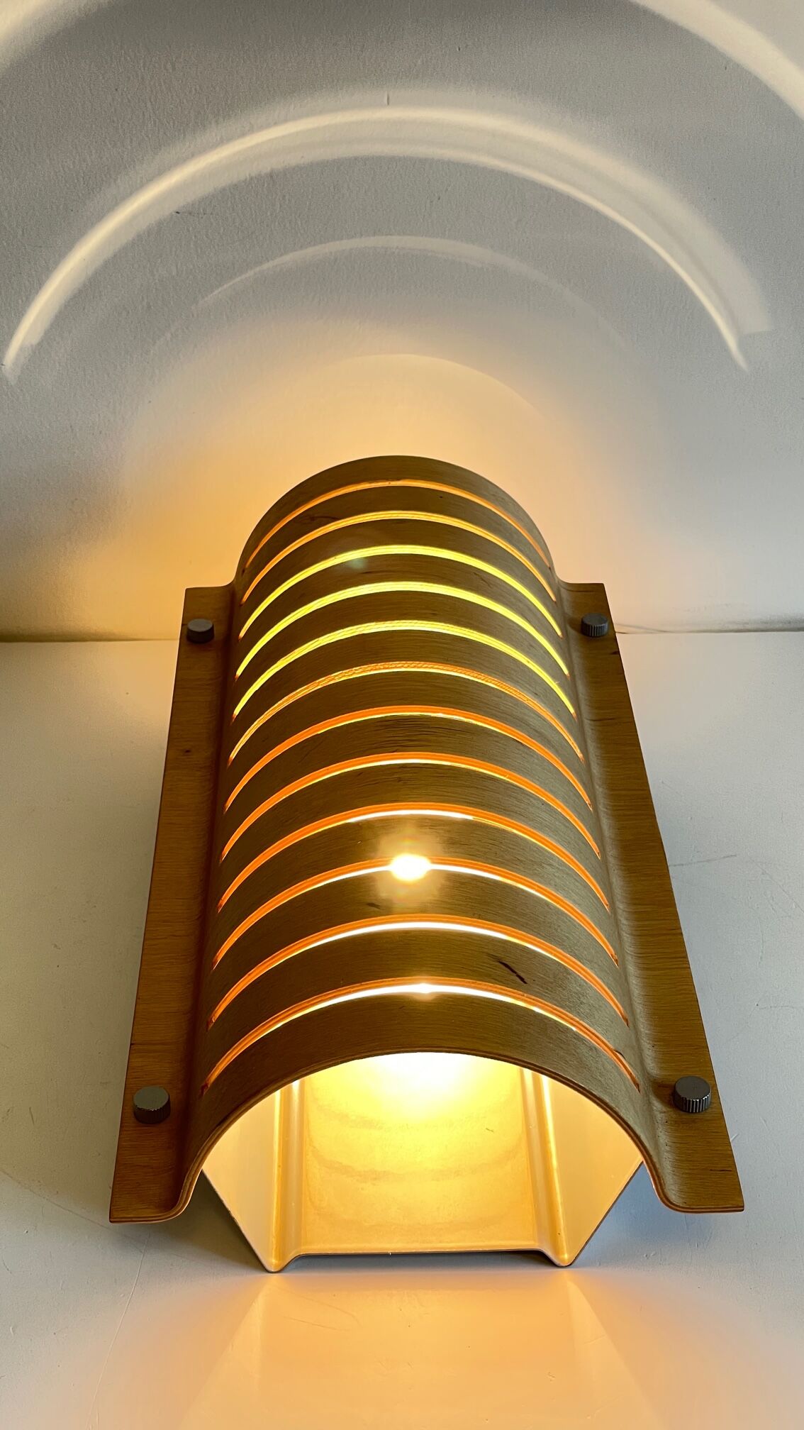 Vintage ikea bent wood and steel wall light