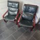 Pair of Scandinavian armchairs in leather and curved wood