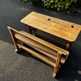 1950s double school desk in oak