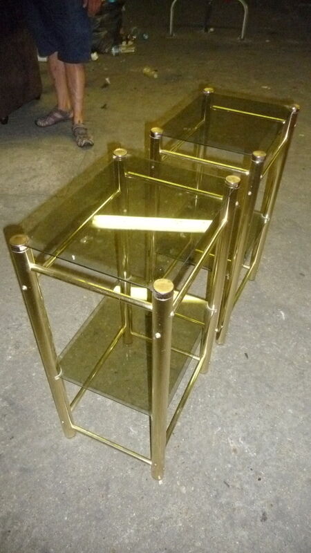 Glass and brass bedside tables