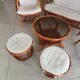 Sofa armchairs and coffee table in vintage rattan of six pieces
