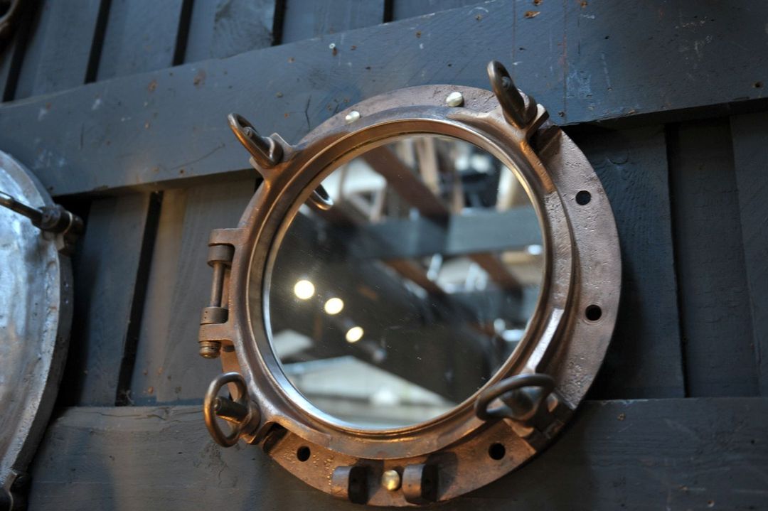 Bronze boat porthole mirror 1920 45x45cm