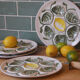 Set of 4 Belon earthenware oyster plates – 25 cm – yellow & green