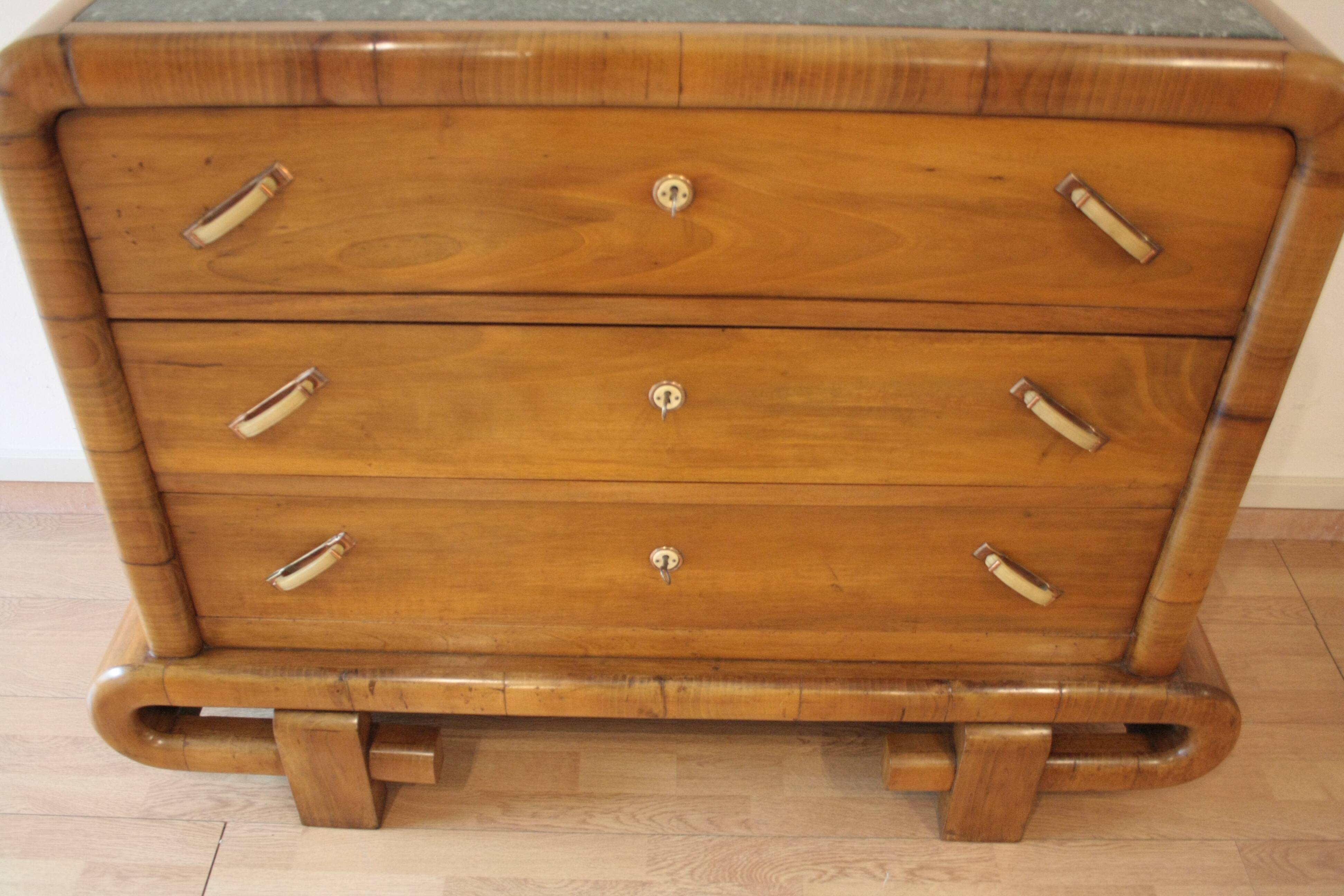 Art Deco walnut chest of drawers, 1950s, mid-century modern style,