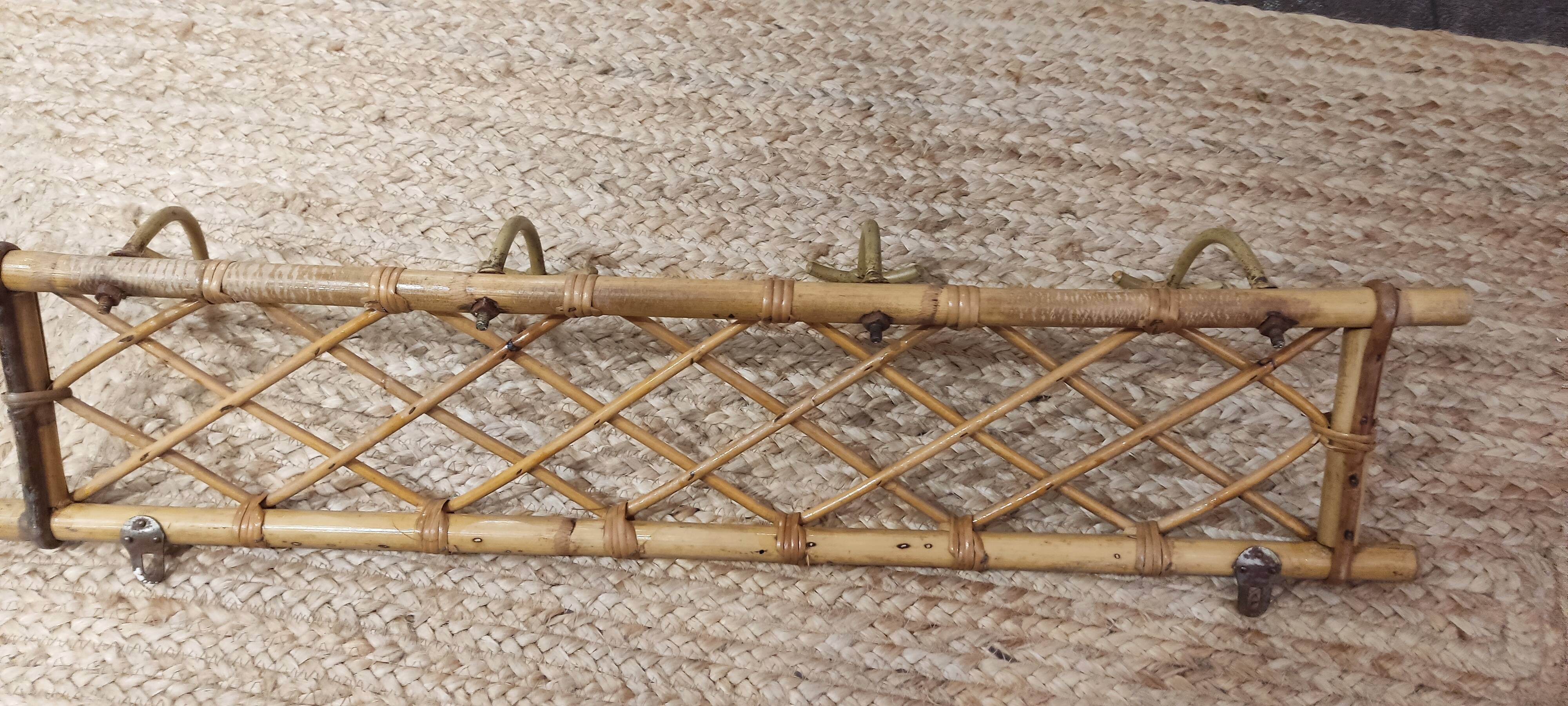 Bamboo and wicker wall coat rack