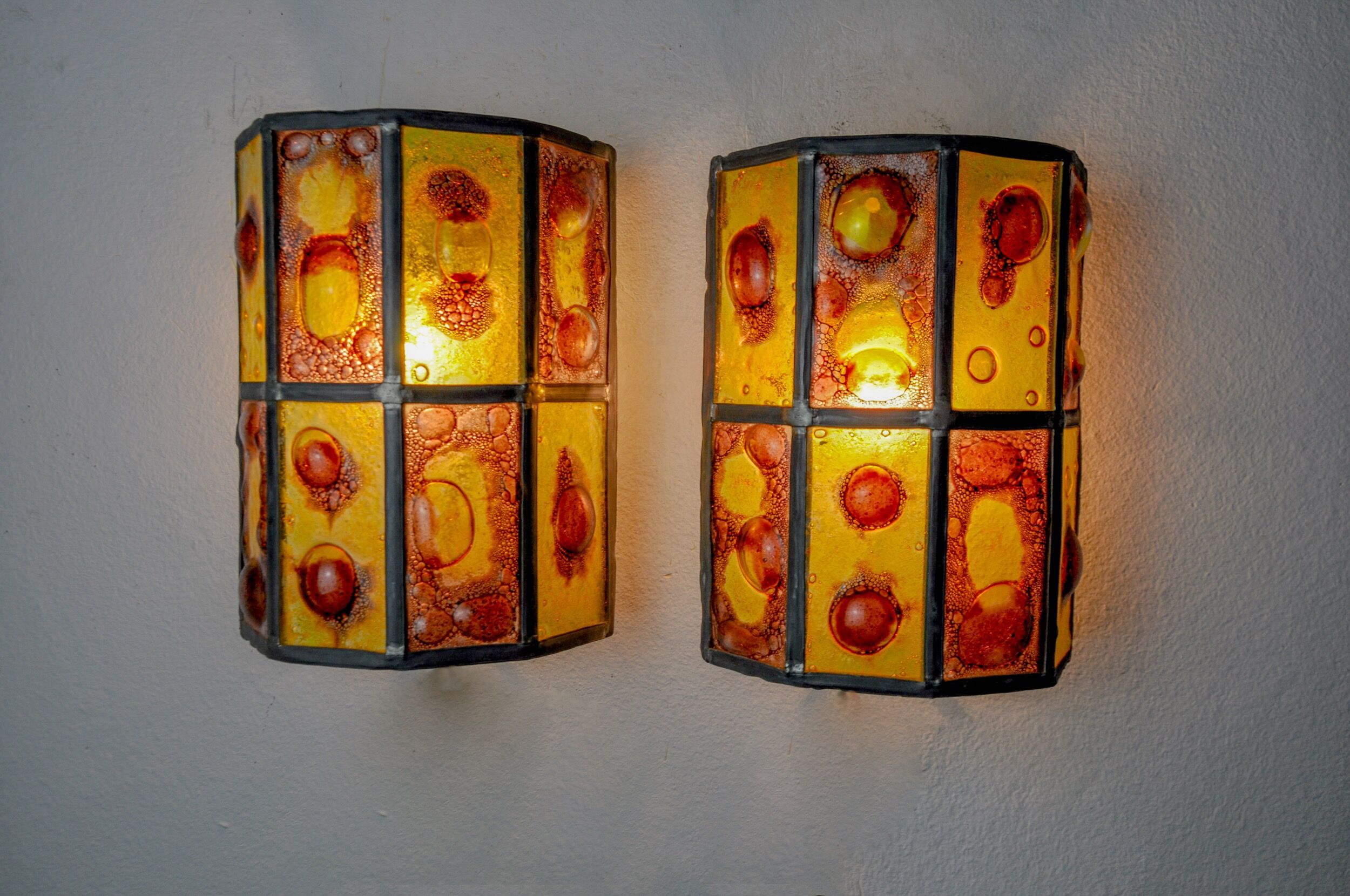 Pair of brutalist sconces by Felipe Derflingher for Feders, blown glass, 1960, Mexico