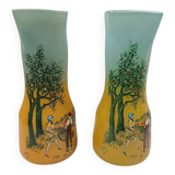 Legras - pair of enamelled glass vases 1900 signed perfect condition