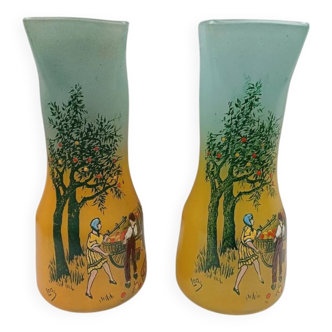 Legras - pair of enamelled glass vases 1900 signed perfect condition