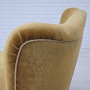 1960s, Danish 3-seater sofa, honey-yellow furniture velour, beech wood.