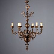 Antique bronze metal chandelier with 6 lights, Netherlands, 20th century.