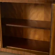 Classic two-piece Art Deco display cabinet from the 1930s with striking burl wood veneer