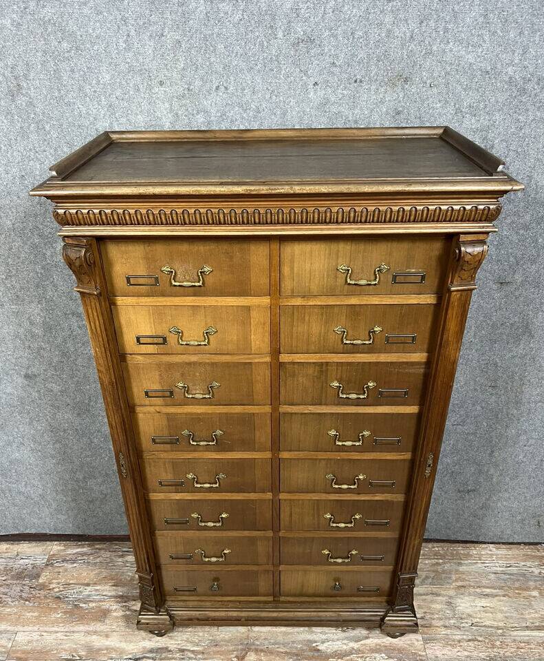 Notary cabinet with drawers in solid walnut, Napoleon III period, circa 1850