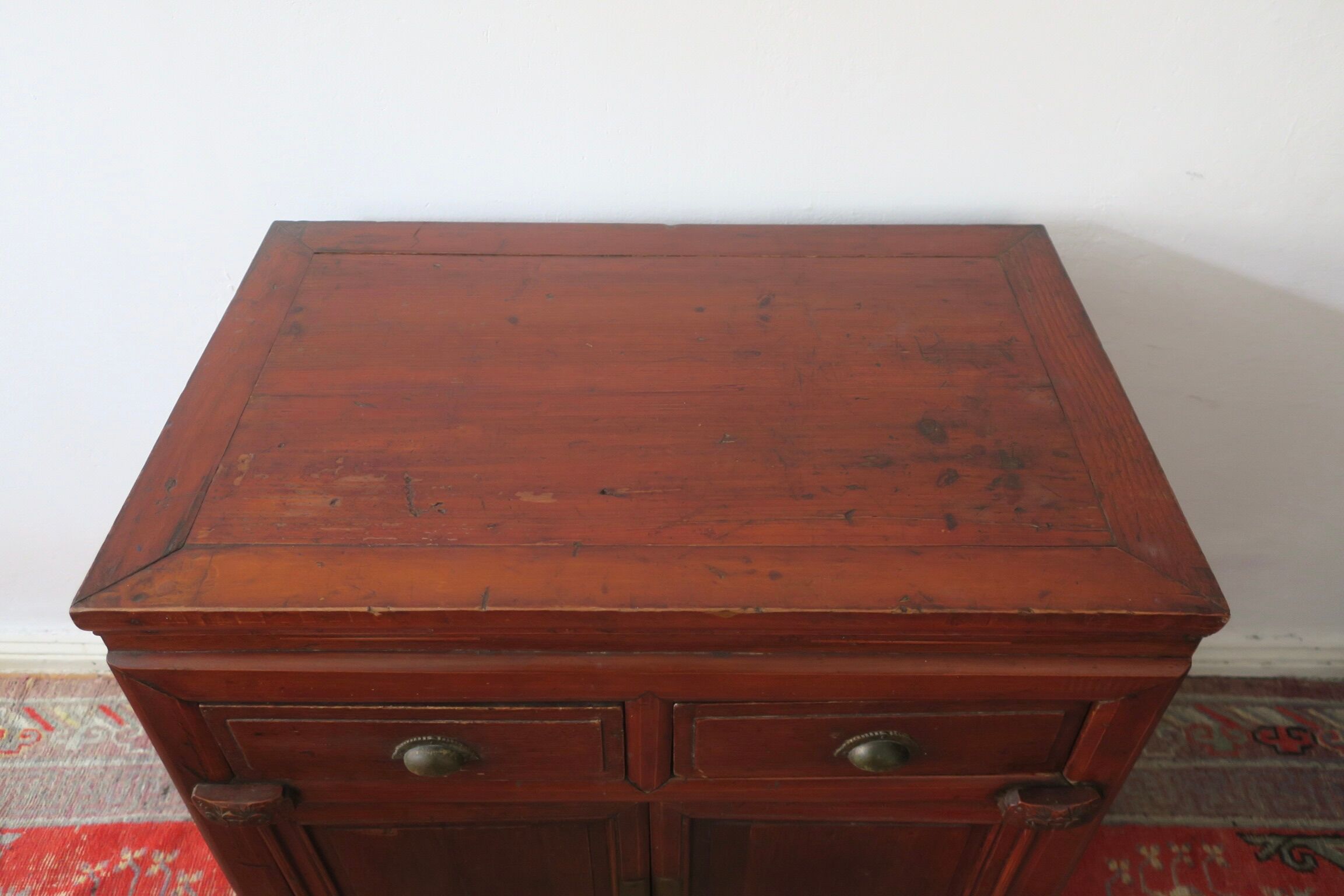 Antique painted 2 door cabinet with 2 drawers, 1910