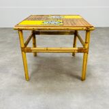 Table basse Roger Capron en céramique et rotin, modèle aux poissons
