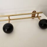 Vintage brass coat rack with black wooden ball (4 hooks)