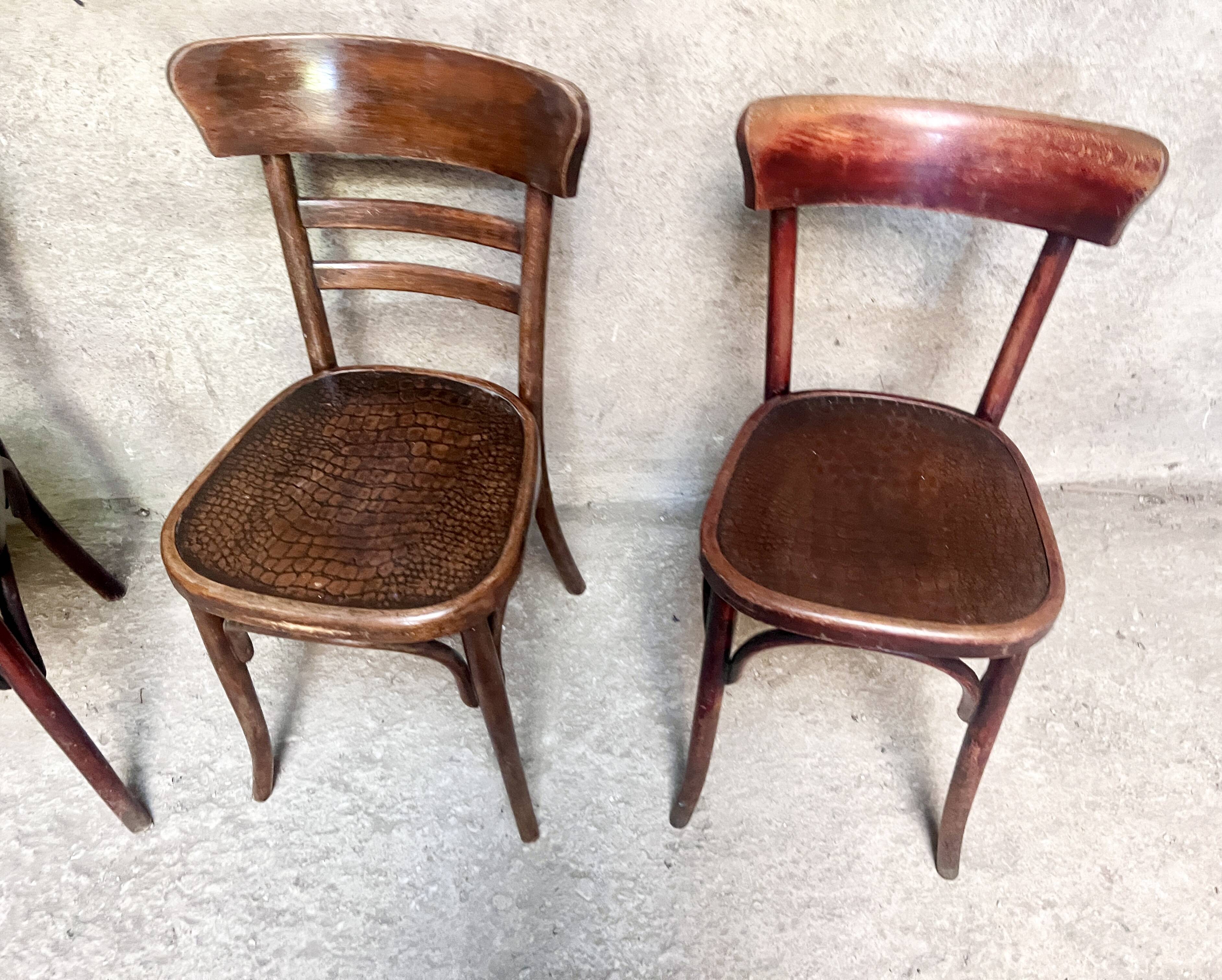 Set of 4 Fischel bistro chairs crocodile model 1930