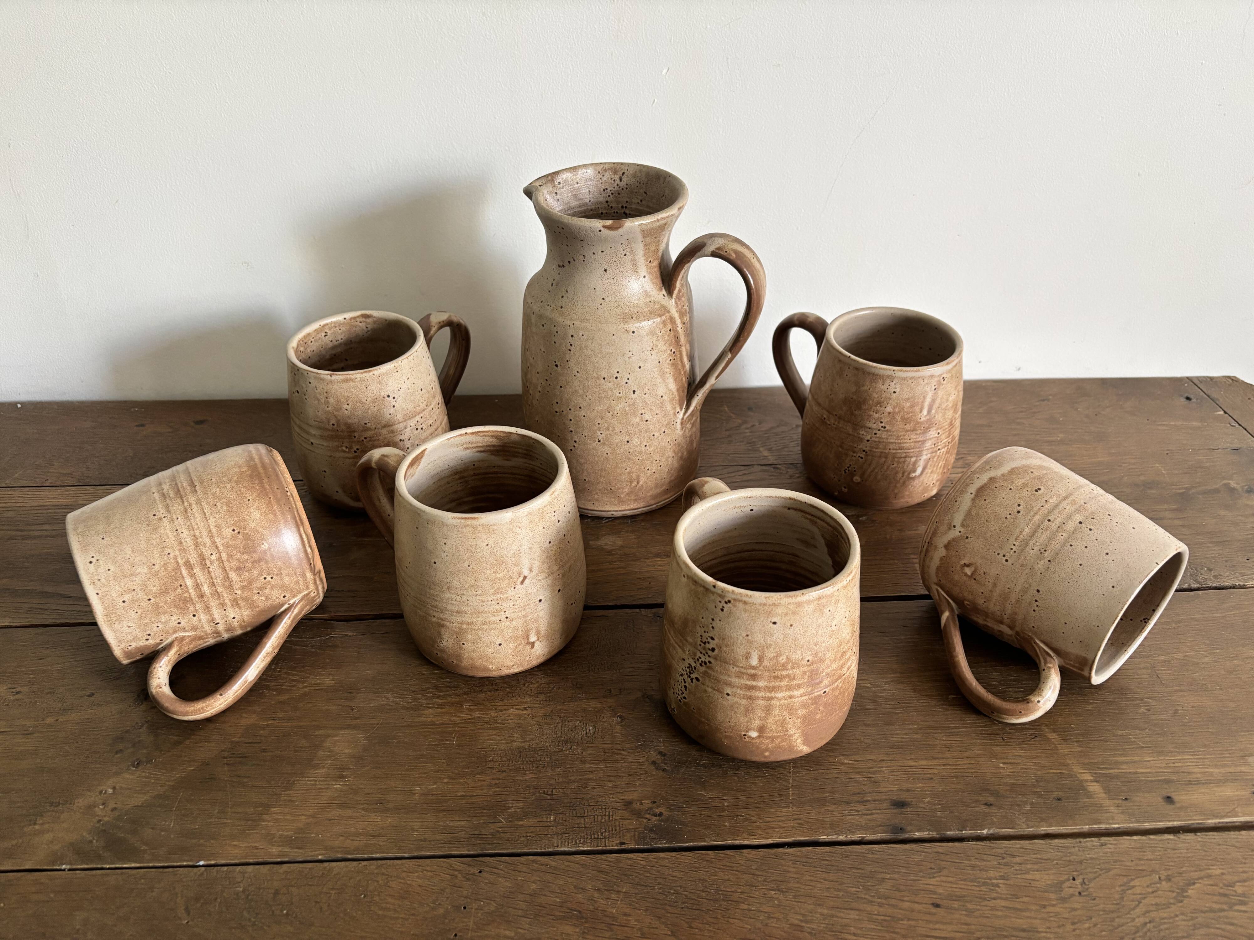 Vintage complete stoneware service – 6 mugs & jug Vallauris